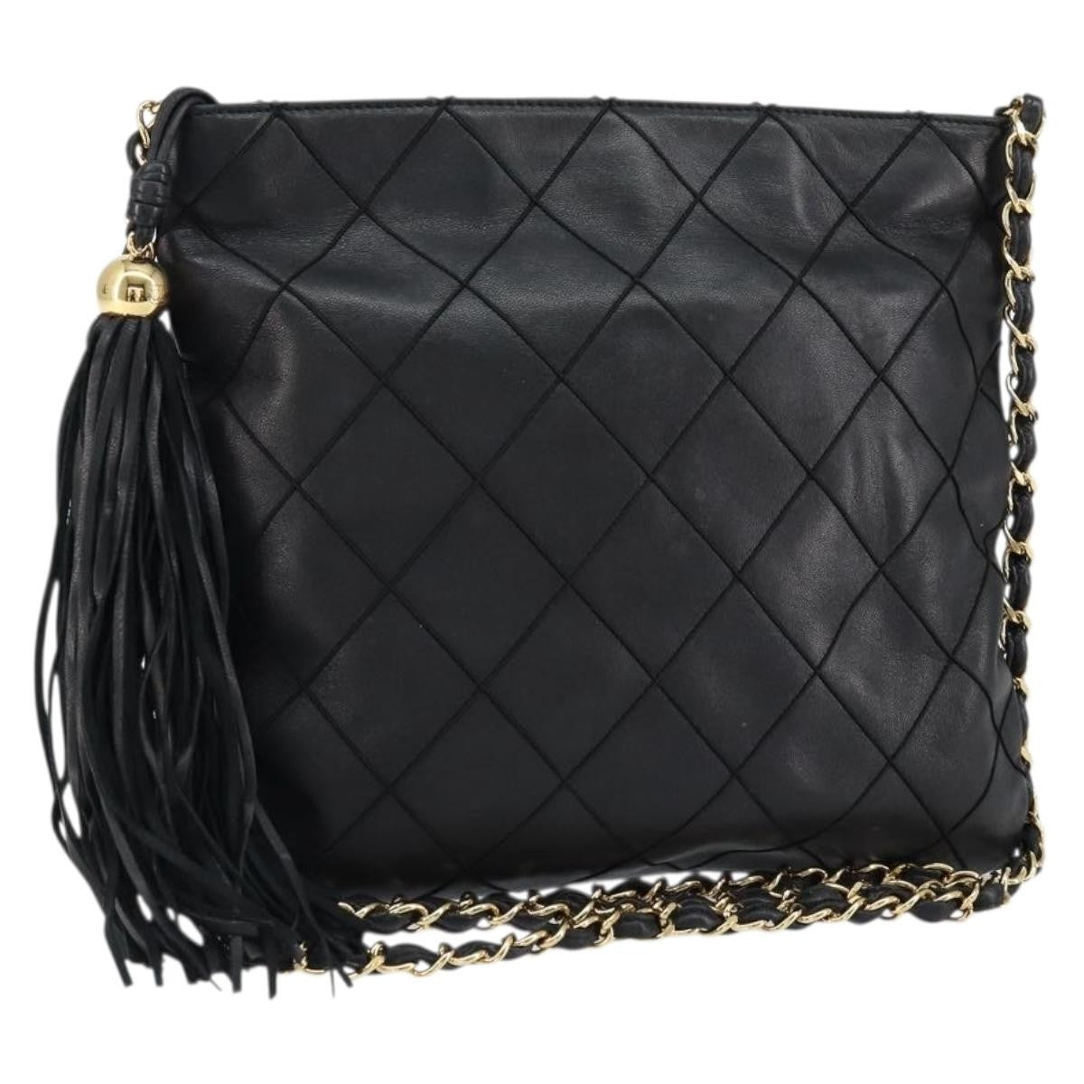 Chanel Vintage Shoulder Bag Leather, BLACK, LEATHER, Shoulder bag