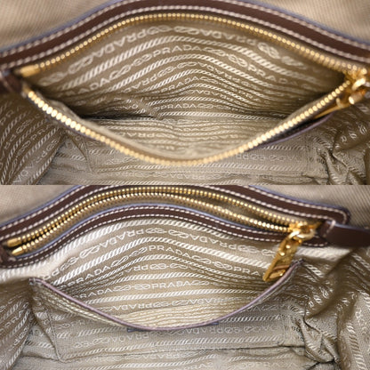 Prada Logo Convertible Tote Canvas with Leather, BROWN, CANVAS, Tote bag