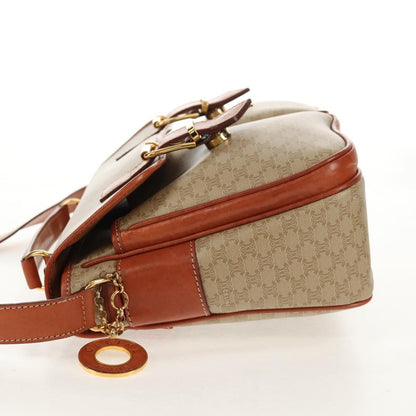 Celine Vintage Macadam Handbag Canvas and Leather, BEIGE, CANVAS, Handbag