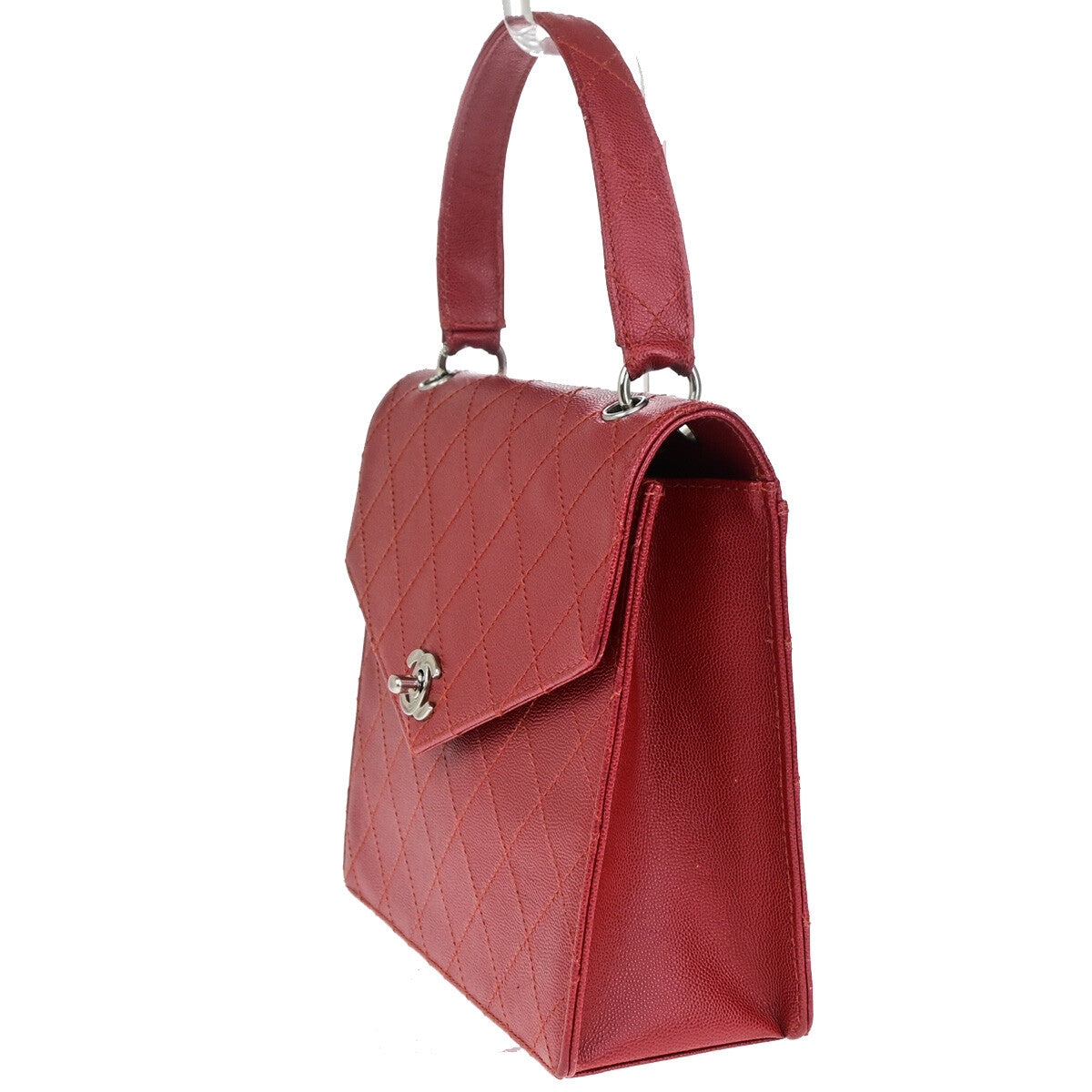 Chanel Vintage CC Flap Top Handle Calfskin Leather, RED, CALFSKIN, Handbag