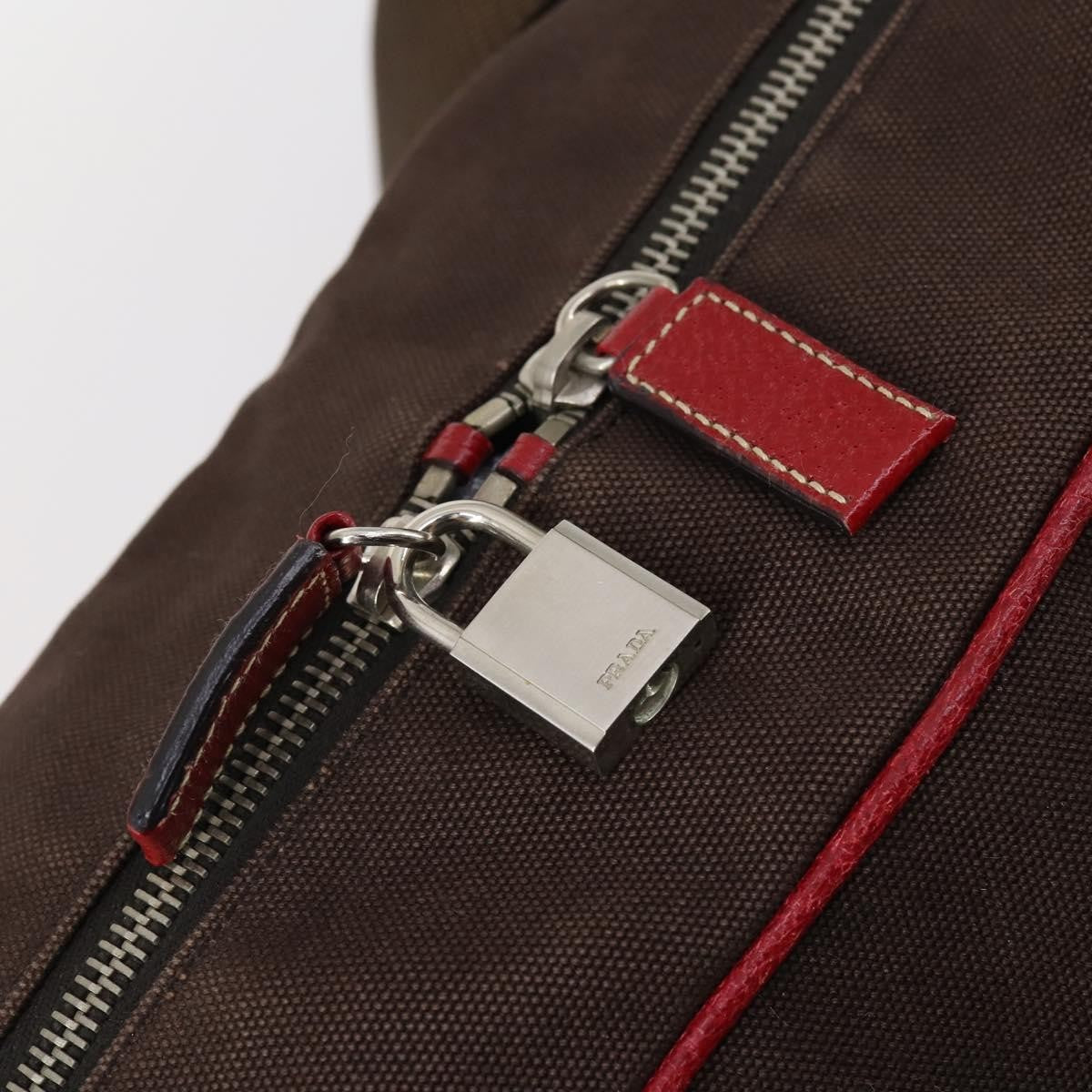 Prada Bowler Bag Canvas with Leather, BROWN, CANVAS, Travel bag