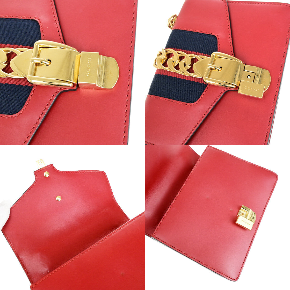 Gucci Sylvie Shoulder Bag Leather, RED, LEATHER, Shoulder bag