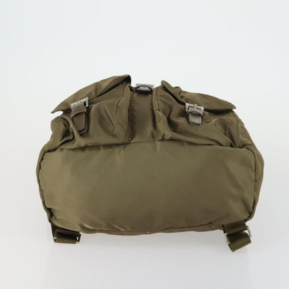 Prada Vela Double Front Pocket Backpack Tessuto with Saffiano Leather, KHAKI, NYLON, Backpack