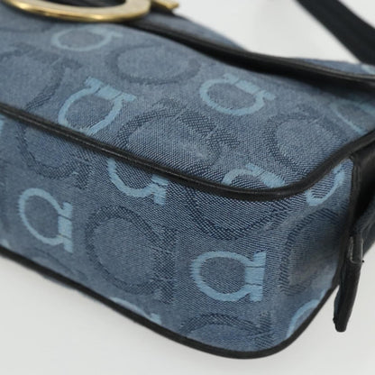 Salvatore Ferragamo Gancini Shoulder Bag Canvas, BLUE, CANVAS, Shoulder bag