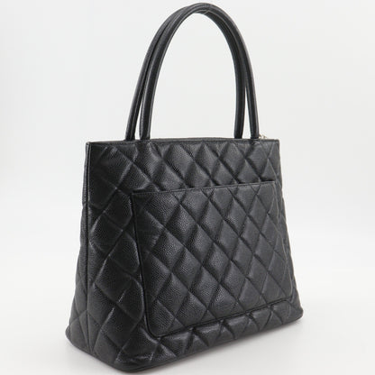 Chanel Medallion Tote Quilted Caviar, Black, Leather, Tote Bag