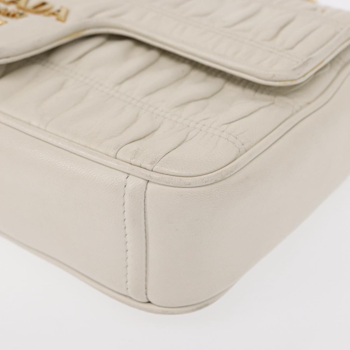 Prada Chain Flap Shoulder Bag Nappa Gaufre, WHITE, LEATHER, Shoulder bag
