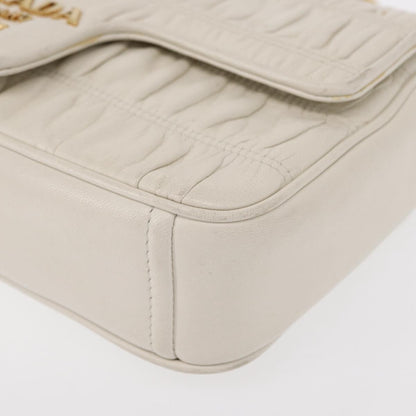 Prada Chain Flap Shoulder Bag Nappa Gaufre, WHITE, LEATHER, Shoulder bag