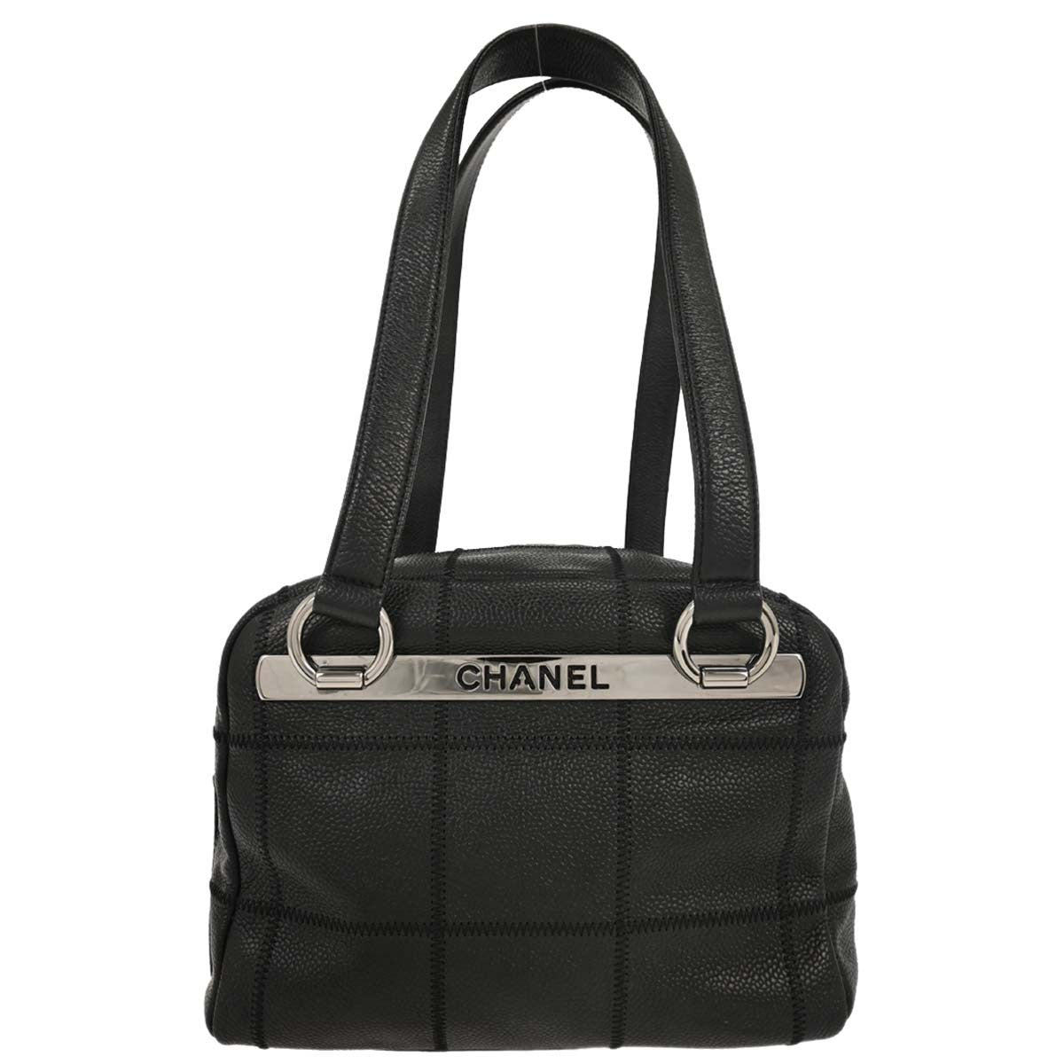 Chanel Square Stitch Shoulder Bag Quilted Caviar, BLACK, LEATHER, Shoulder bag