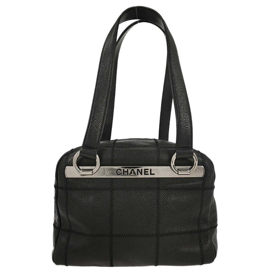 Chanel Square Stitch Shoulder Bag Quilted Caviar, BLACK, LEATHER, Shoulder bag