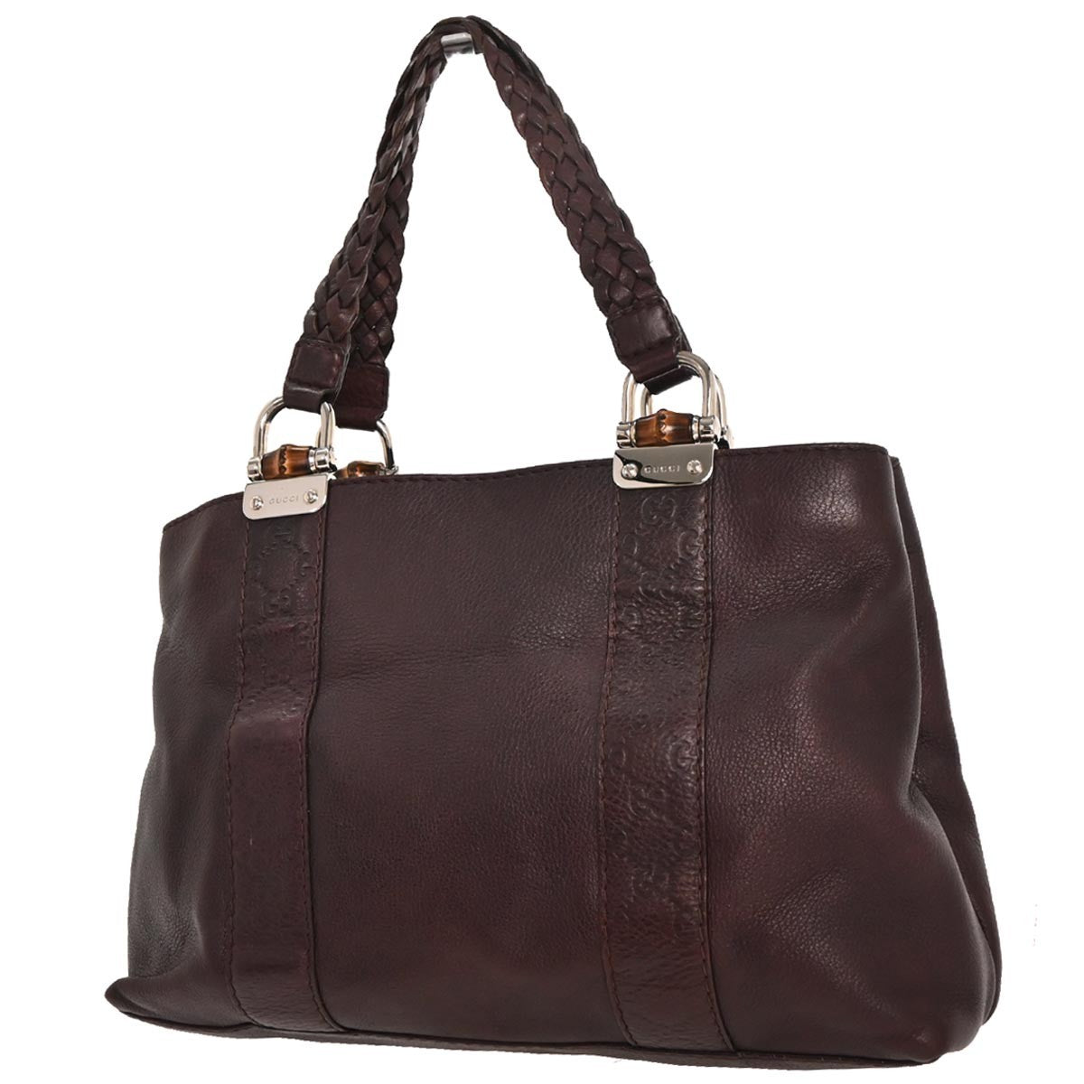Gucci Vintage Bamboo Handle Bag Leather, BROWN, LEATHER, Tote bag