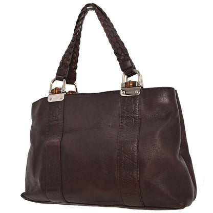 Gucci Vintage Bamboo Handle Bag Leather, BROWN, LEATHER, Tote bag