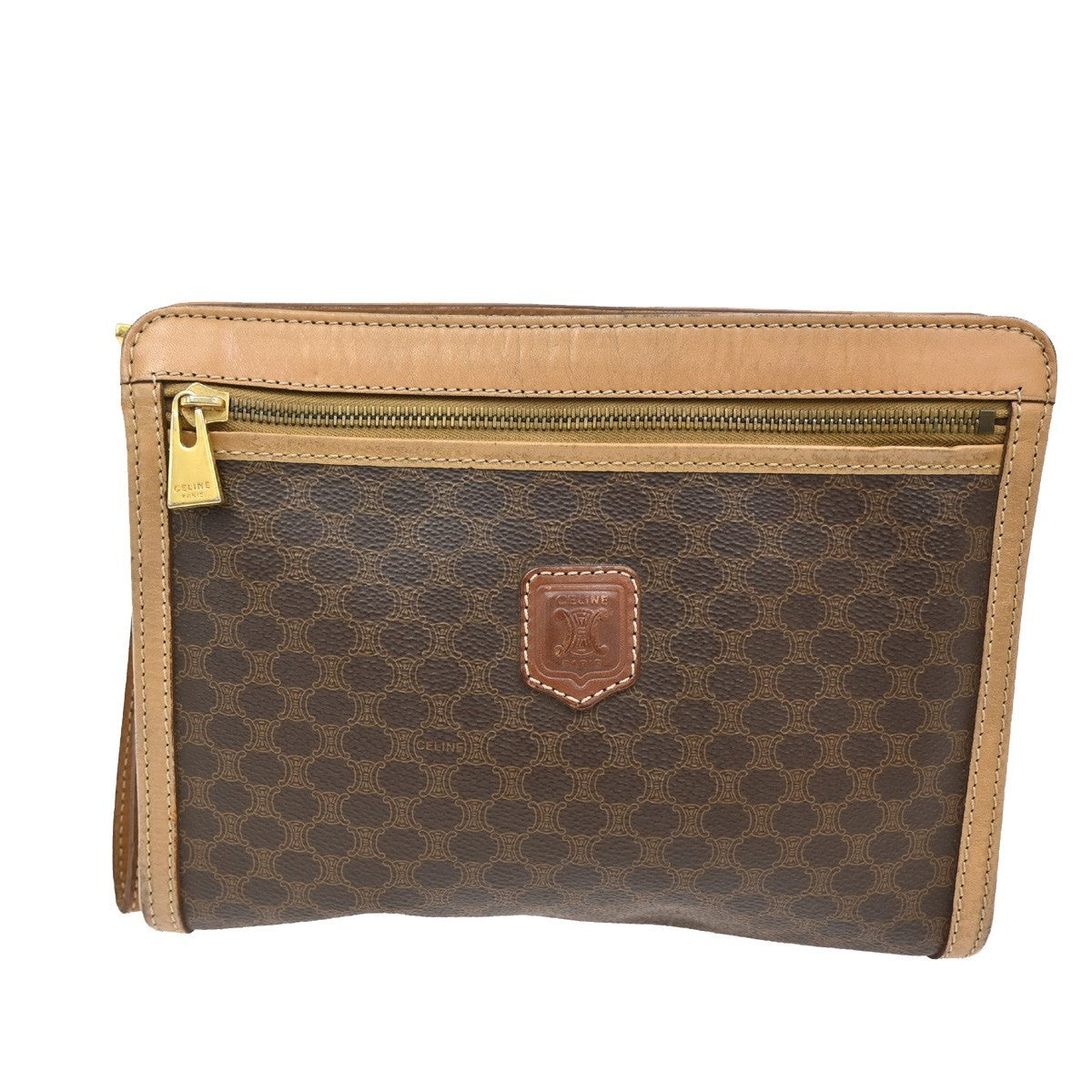 Celine Macadam Pochette Canvas and Leather, BROWN, CANVAS, Clutche & pouche