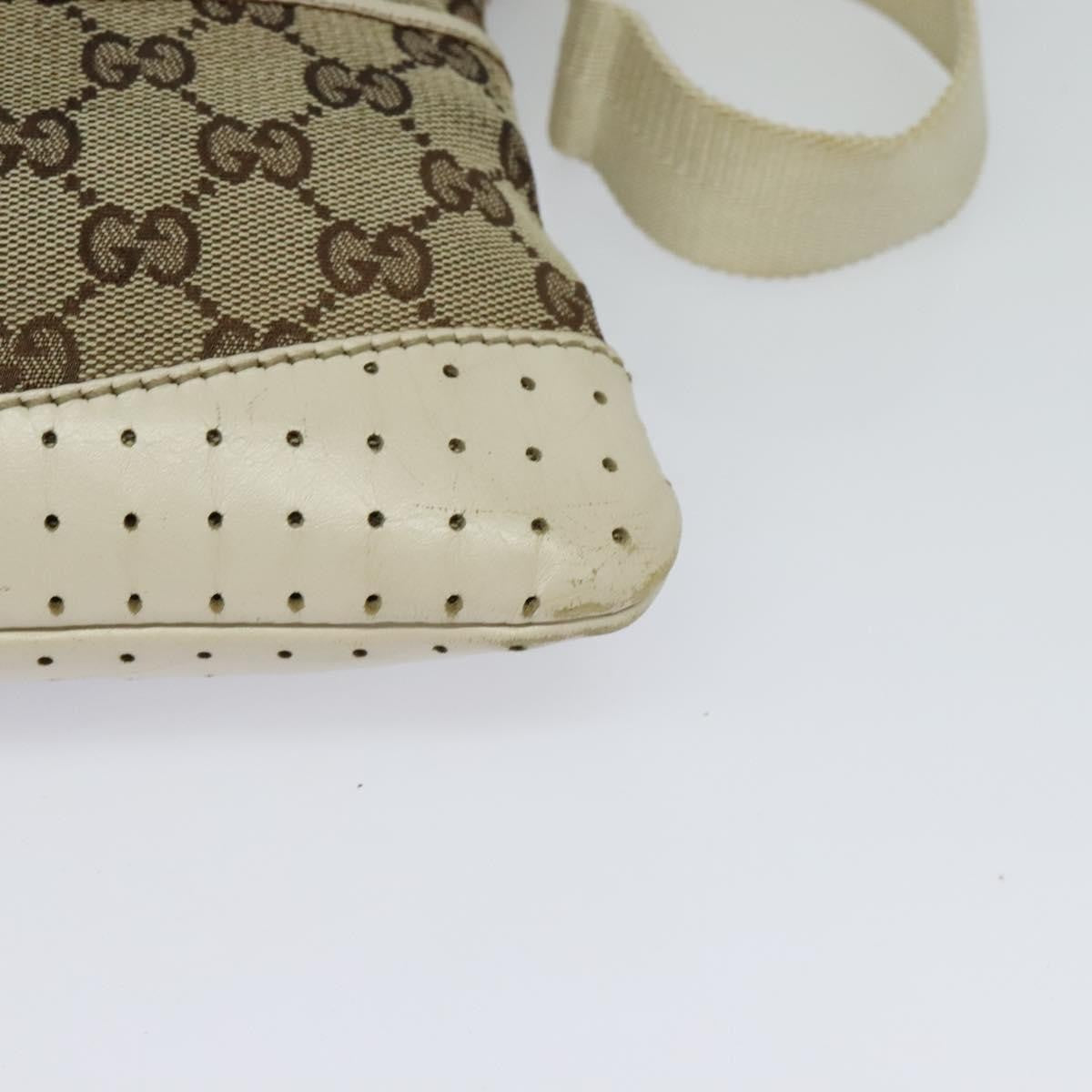 Gucci Zip Messenger Bag GG Canvas with Perforated Leather, BEIGE, CANVAS, Crossbody bag
