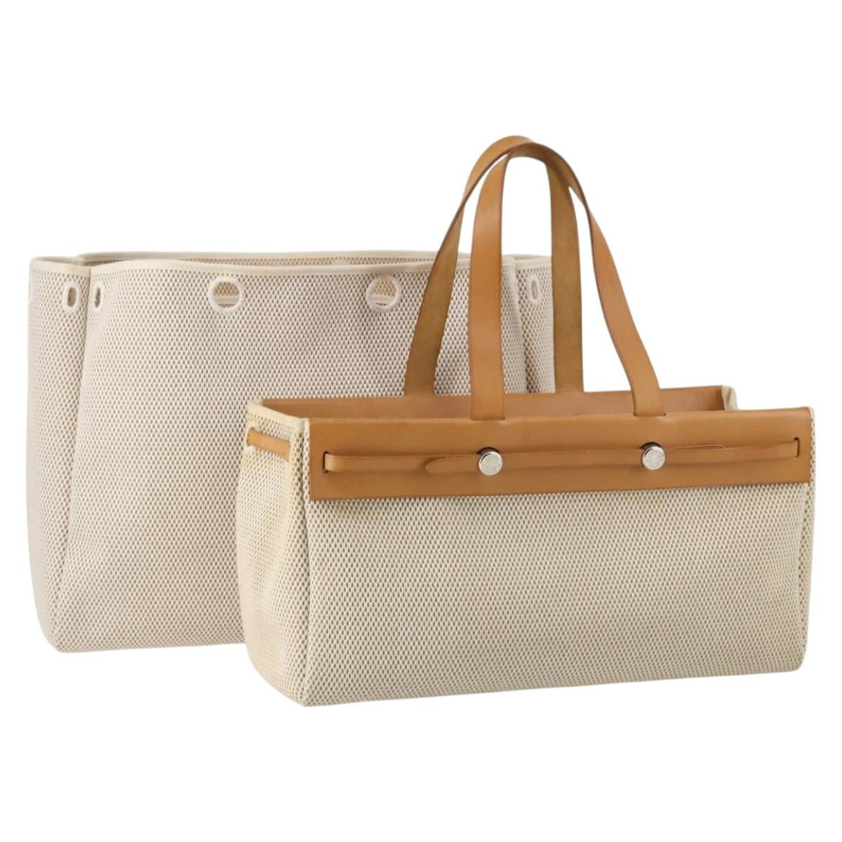 Hermes Herbag Cabas Toile and Leather, BEIGE, CANVAS, Tote bag