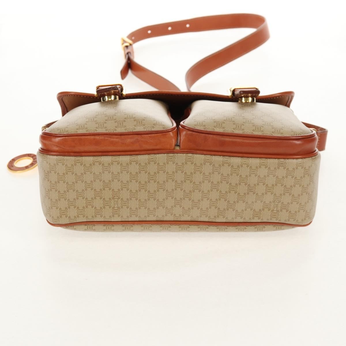 Celine Vintage Macadam Handbag Canvas and Leather, BEIGE, CANVAS, Handbag