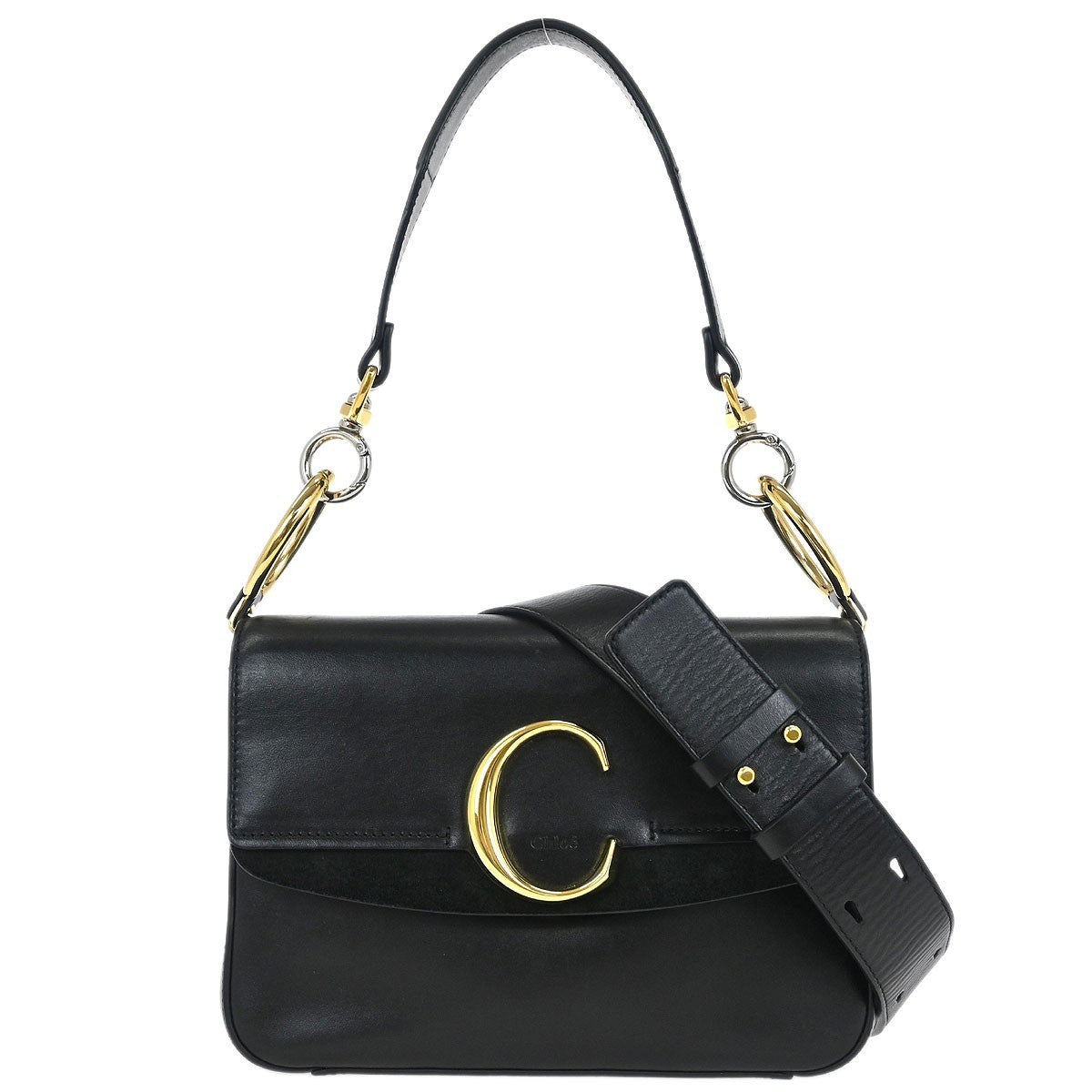 Chloe C Double Carry Bag Leather, BLACK, LEATHER, Shoulder bag