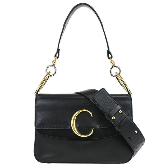 Chloe C Double Carry Bag Leather, BLACK, LEATHER, Shoulder bag