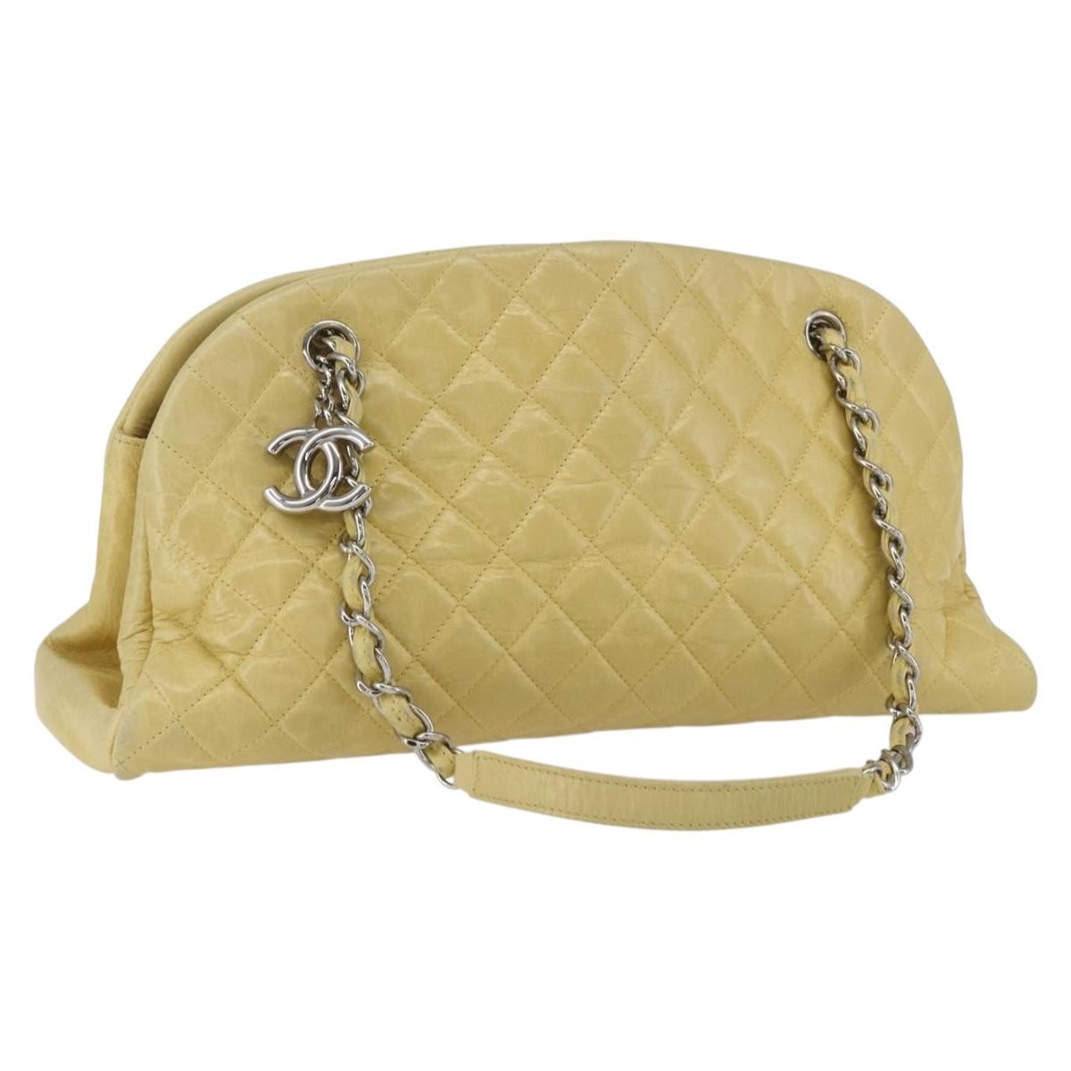 Chanel Just Mademoiselle Bag Quilted Aged Calfskin, YELLOW, LEATHER, Shoulder bag