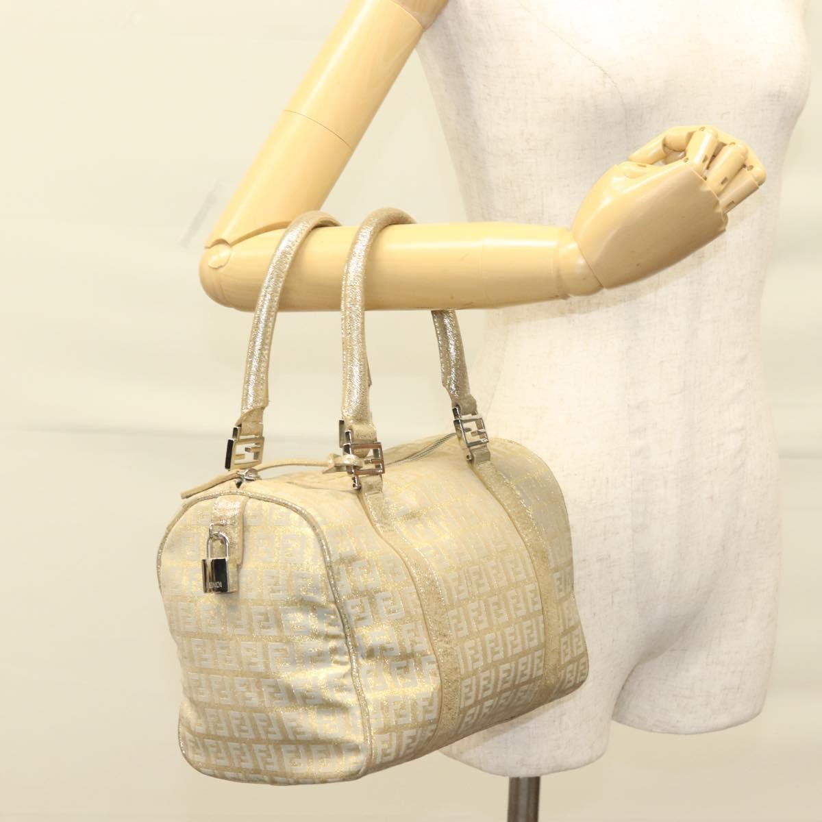 Fendi Boston Bag Zucchino Lurex Canvas, SILVER, CANVAS, Handbag