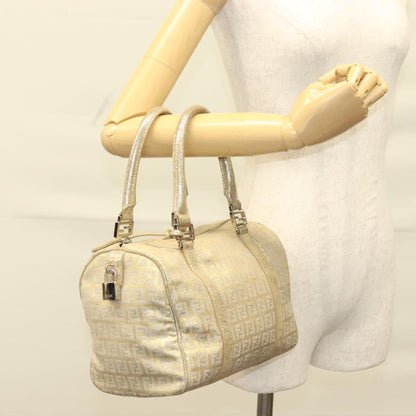 Fendi Boston Bag Zucchino Lurex Canvas, SILVER, CANVAS, Handbag