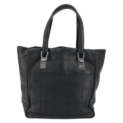 Chanel Square Stitch Tote Quilted Leather, BLACK, LEATHER, Tote bag