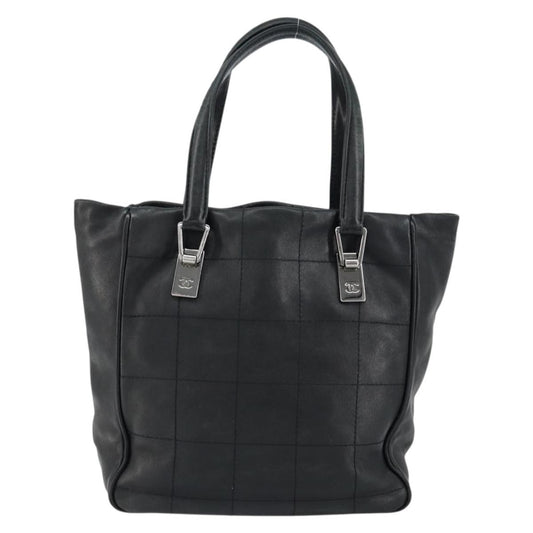 Chanel Square Stitch Tote Quilted Leather, BLACK, LEATHER, Tote bag