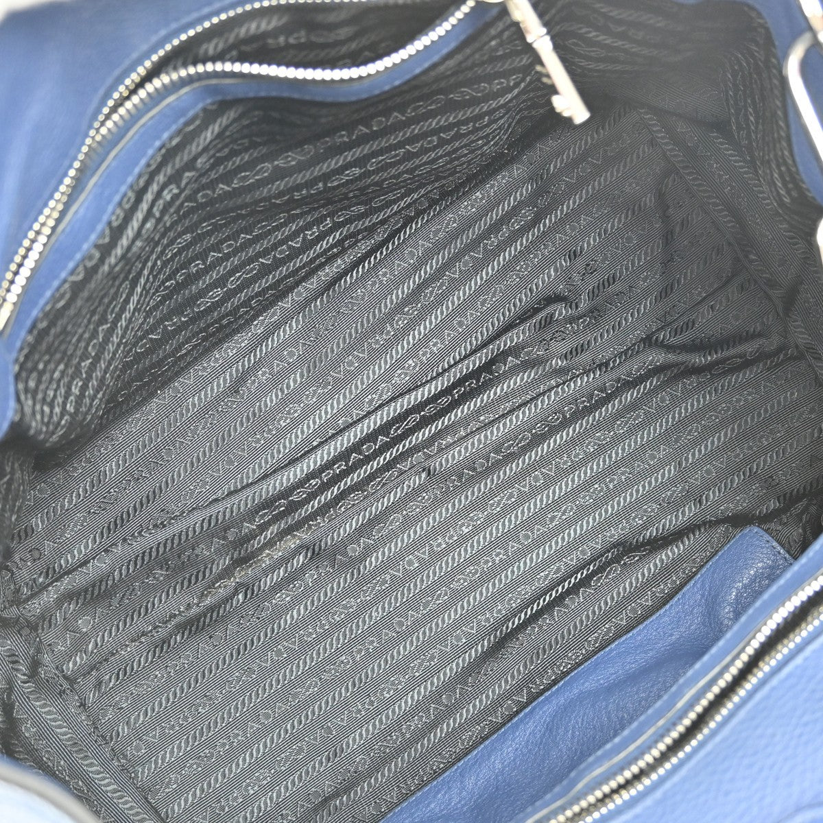 Prada Front Pocket Wing Convertible Tote Vitello Daino, BLUE, LEATHER, Tote bag