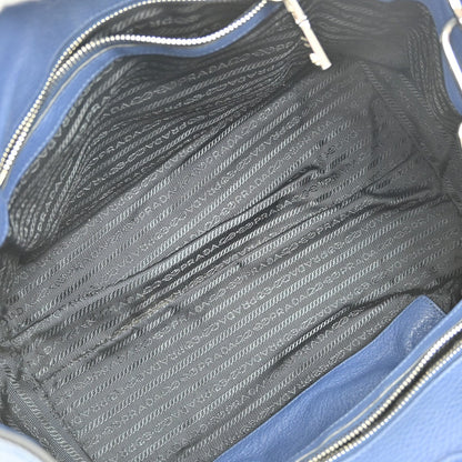 Prada Front Pocket Wing Convertible Tote Vitello Daino, BLUE, LEATHER, Tote bag