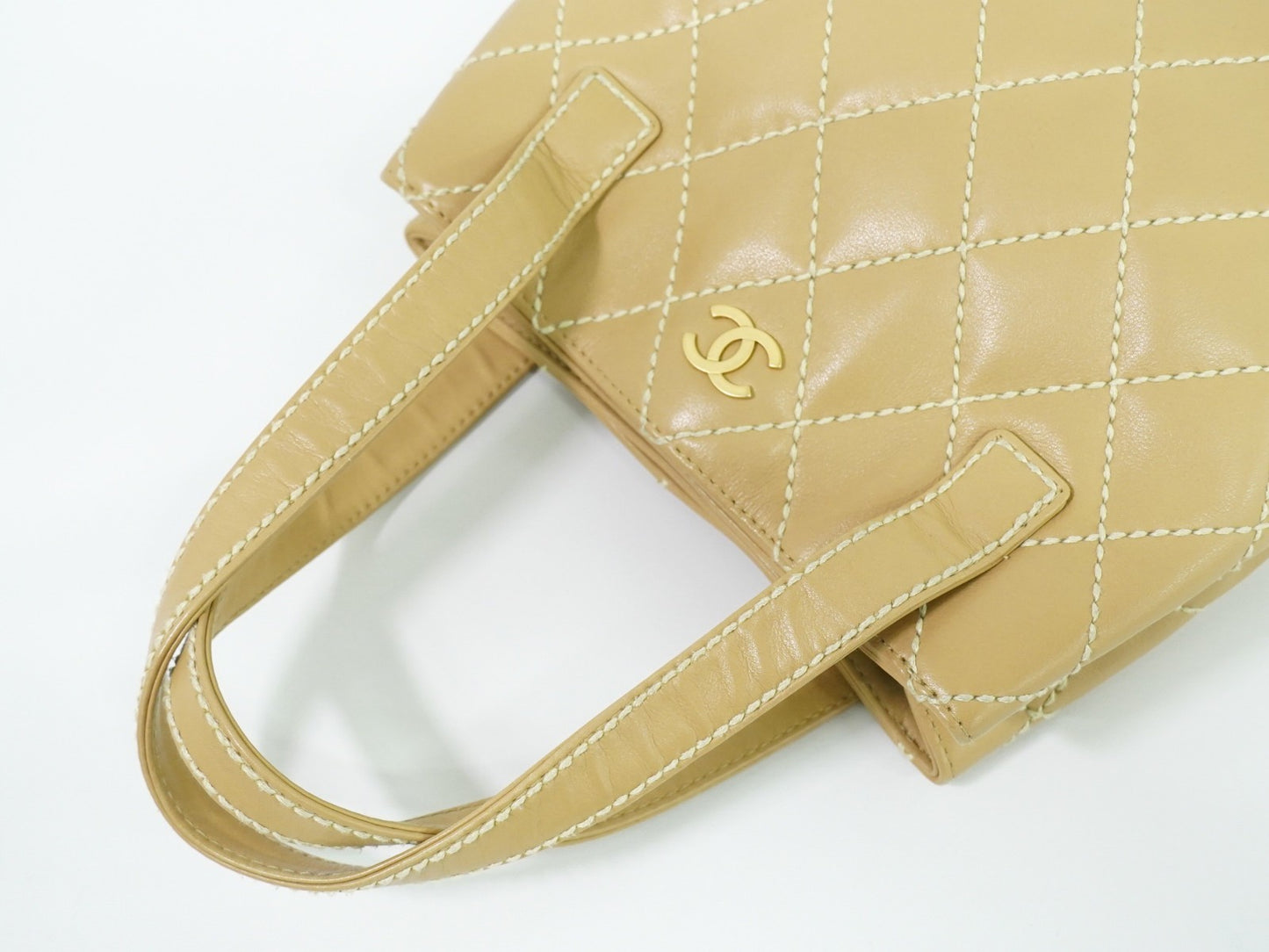 Chanel Surpique Tote Quilted Leather, BEIGE, LEATHER, Tote bag