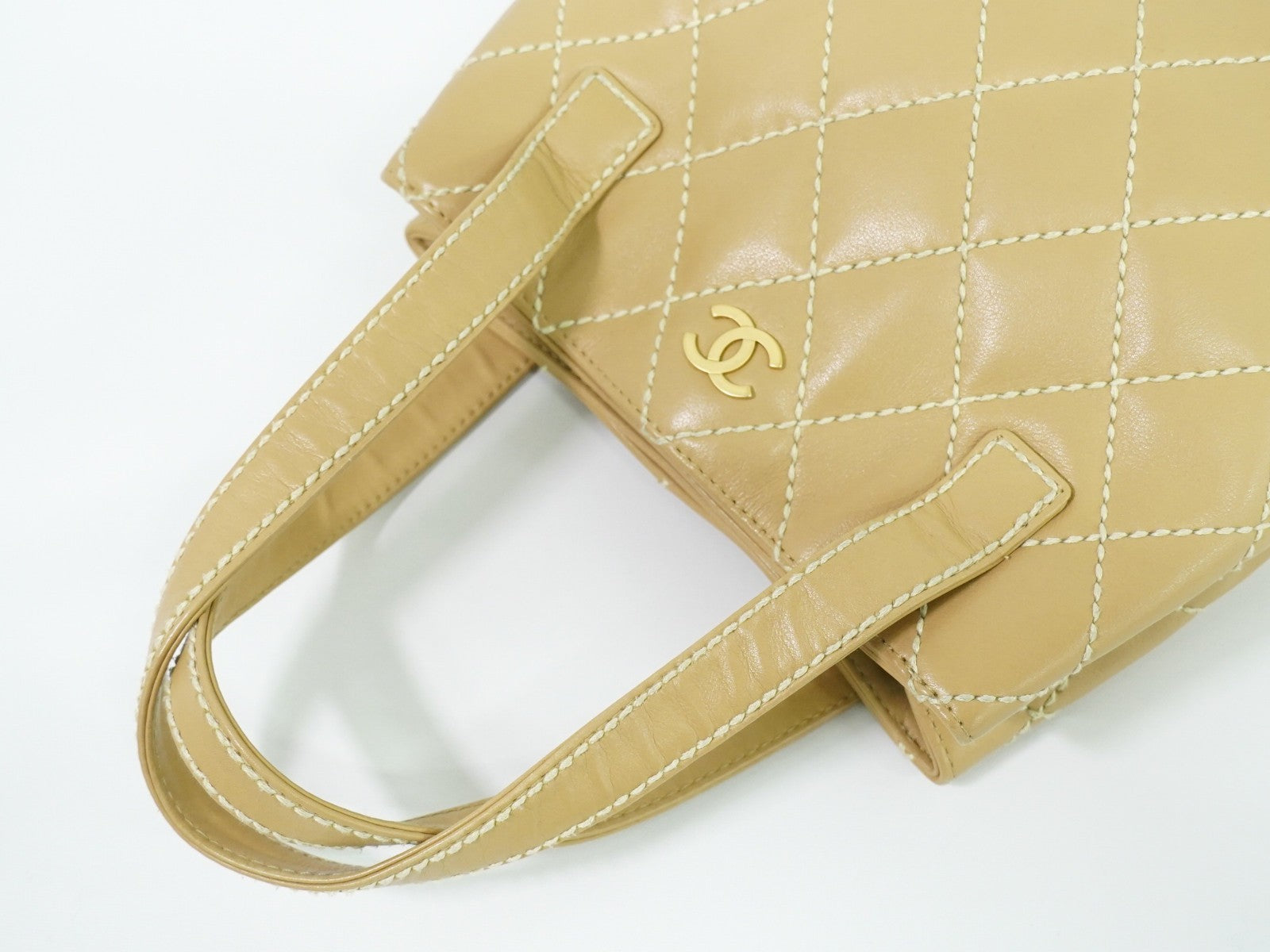 Chanel Surpique Tote Quilted Leather, BEIGE, LEATHER, Tote bag