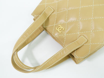 Chanel Surpique Tote Quilted Leather, BEIGE, LEATHER, Tote bag