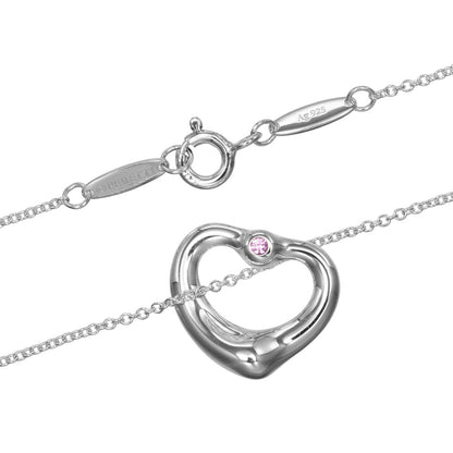 Tiffany & Co. Elsa Peretti Open Heart Pendant Necklace Sterling Silver with Pink Sapphire, SILVER, SILVER, Necklace