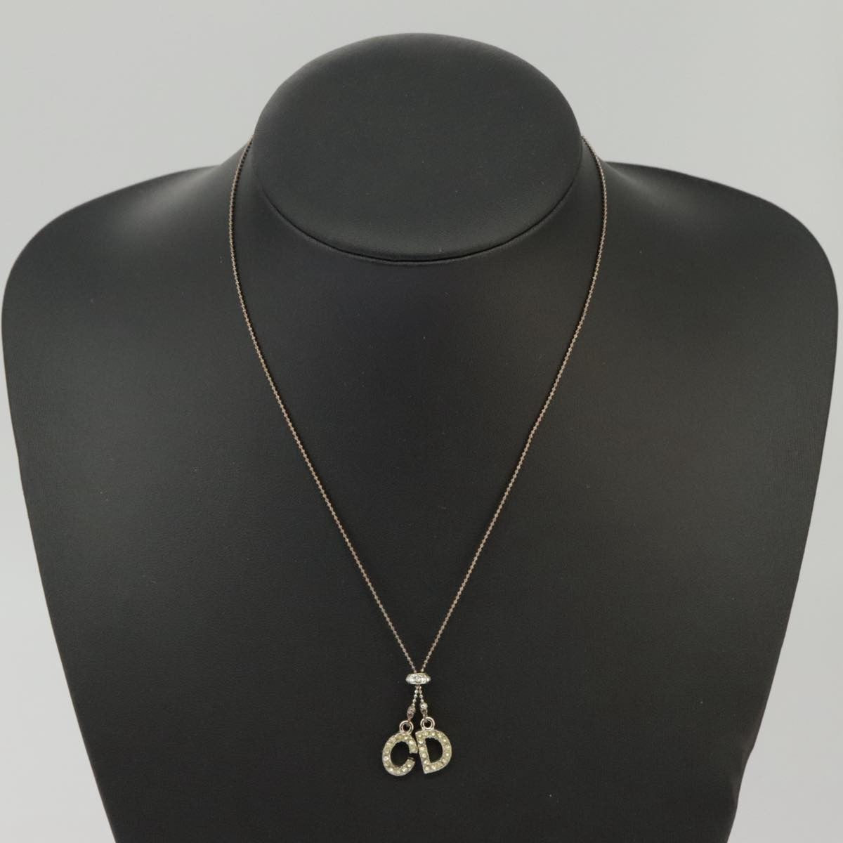 Christian Dior Bow CD Pendant Necklace Metal with Crystal, SILVER, METAL, Necklace