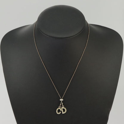 Christian Dior Bow CD Pendant Necklace Metal with Crystal, SILVER, METAL, Necklace