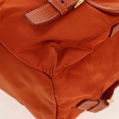 Prada Vela Double Front Pocket Backpack Tessuto with Saffiano Leather, ORANGE, NYLON, Backpack
