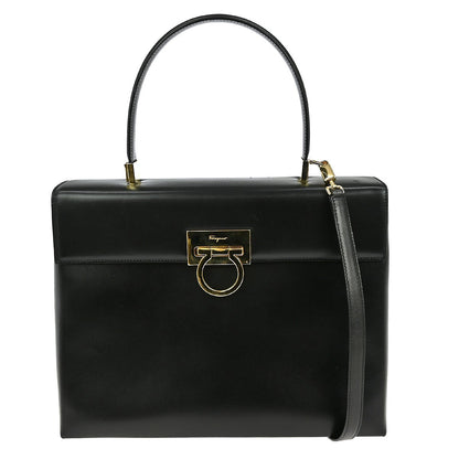 Salvatore Ferragamo Gancini handbag Leather, BLACK, LEATHER, Handbag