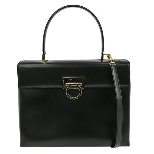 Salvatore Ferragamo Gancini handbag Leather, BLACK, LEATHER, Handbag