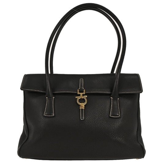 Salvatore Ferragamo Gancini handbag Leather, BLACK, LEATHER, Handbag