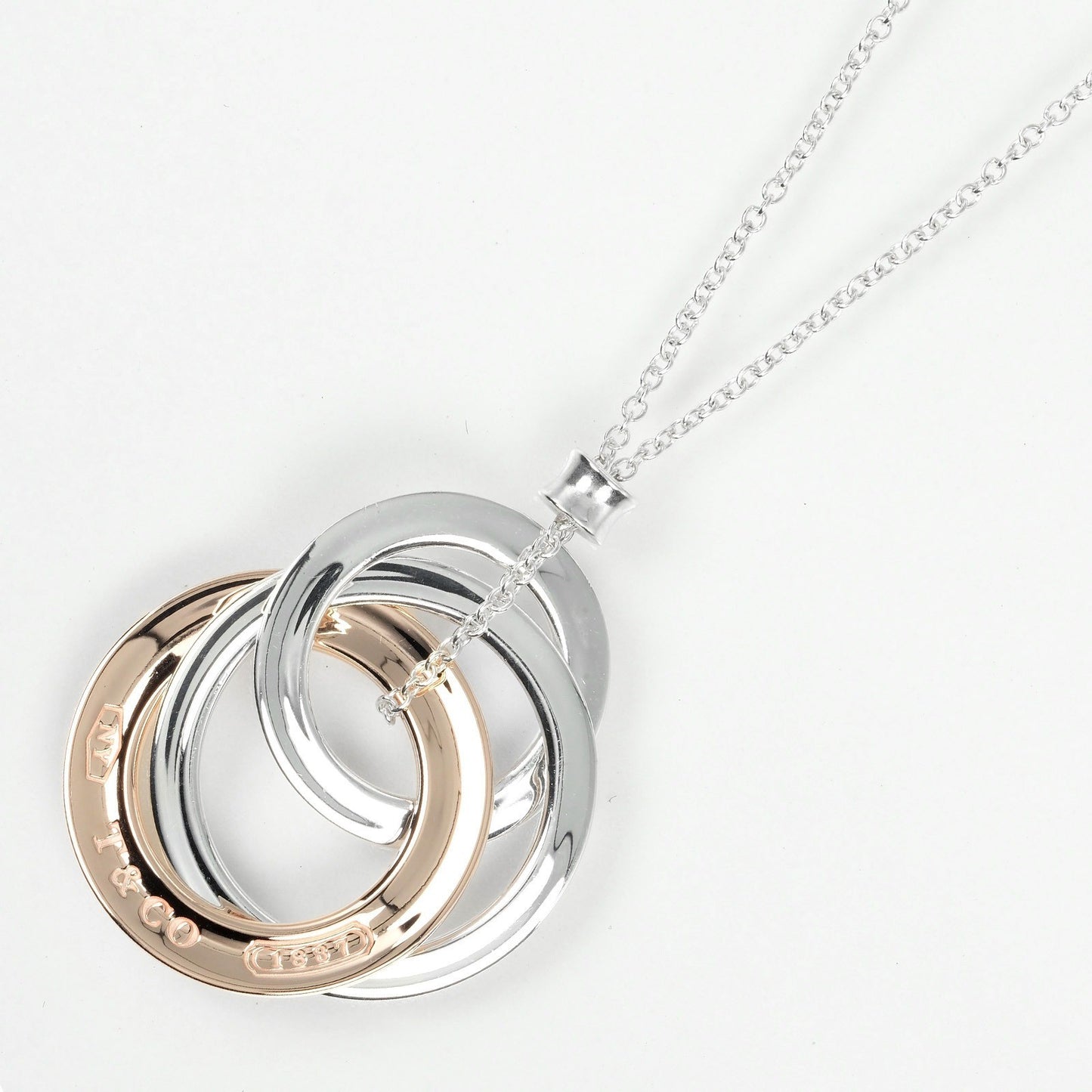 Tiffany & Co. 1837 Interlocking Circles Pendant Necklace Sterling Silver and Rubedo, SILVER, SILVER, Necklace