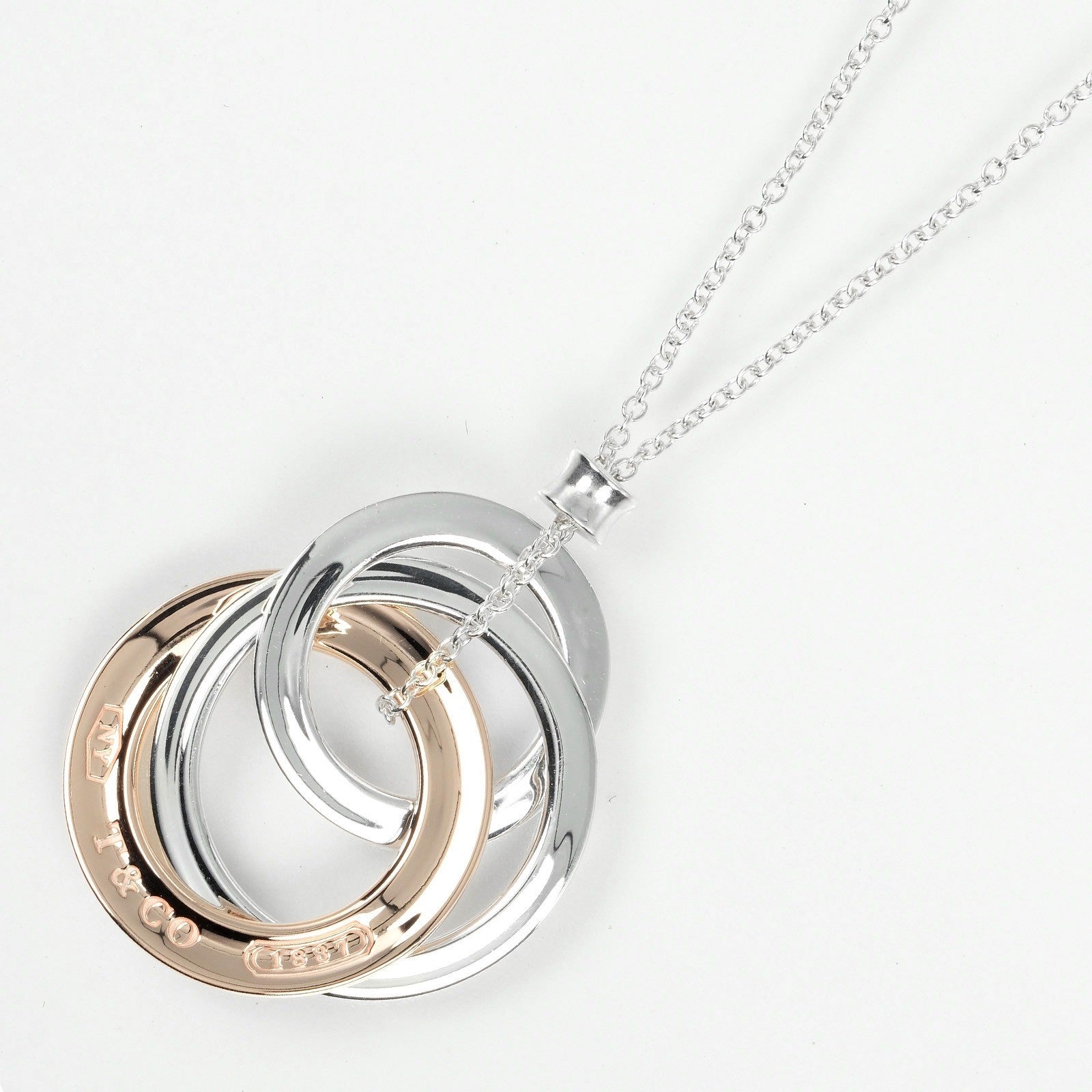 Tiffany & Co. 1837 Interlocking Circles Pendant Necklace Sterling Silver and Rubedo, SILVER, SILVER, Necklace