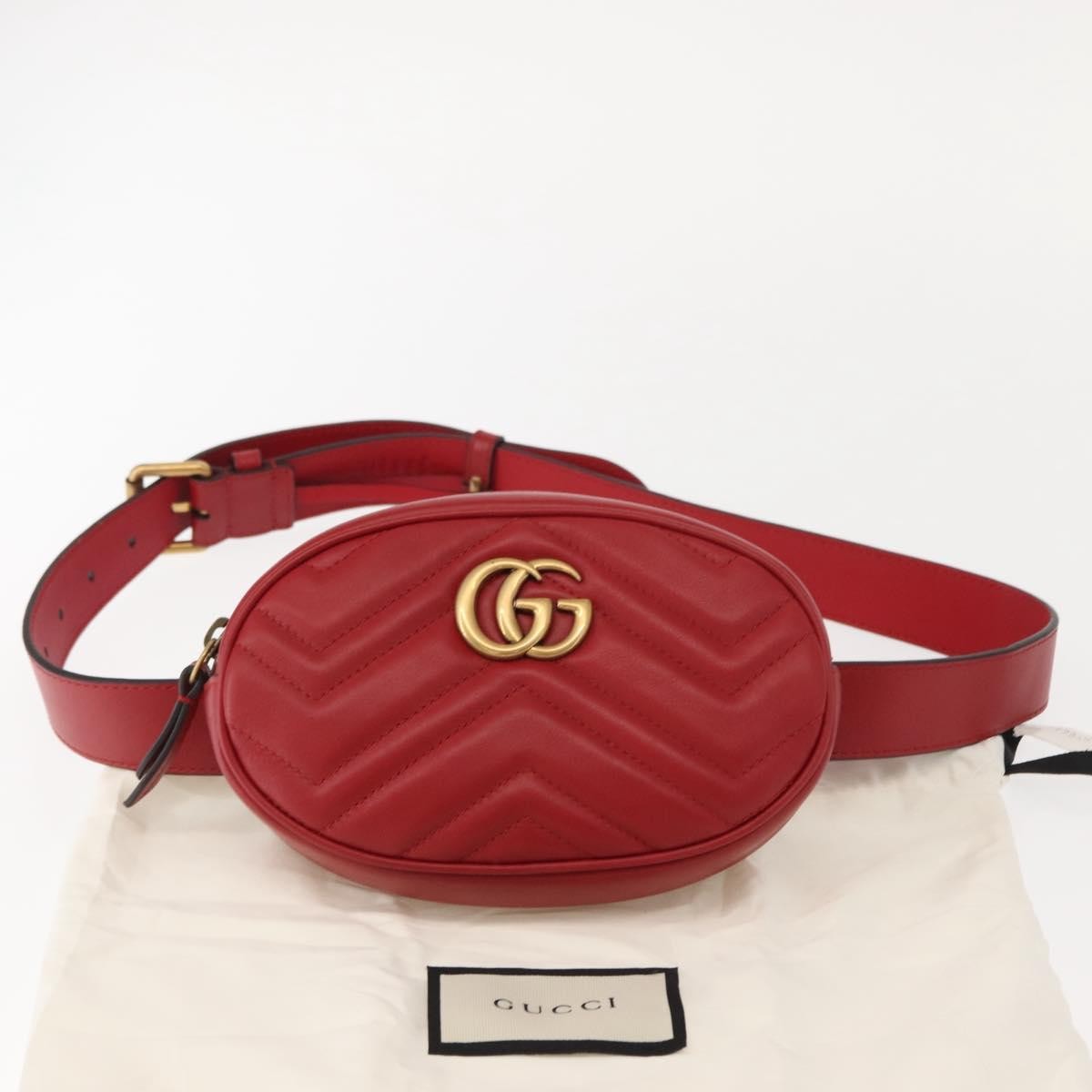 Gucci GG Marmont Belt Bag Matelasse Leather, RED, LEATHER, Clutche & pouche