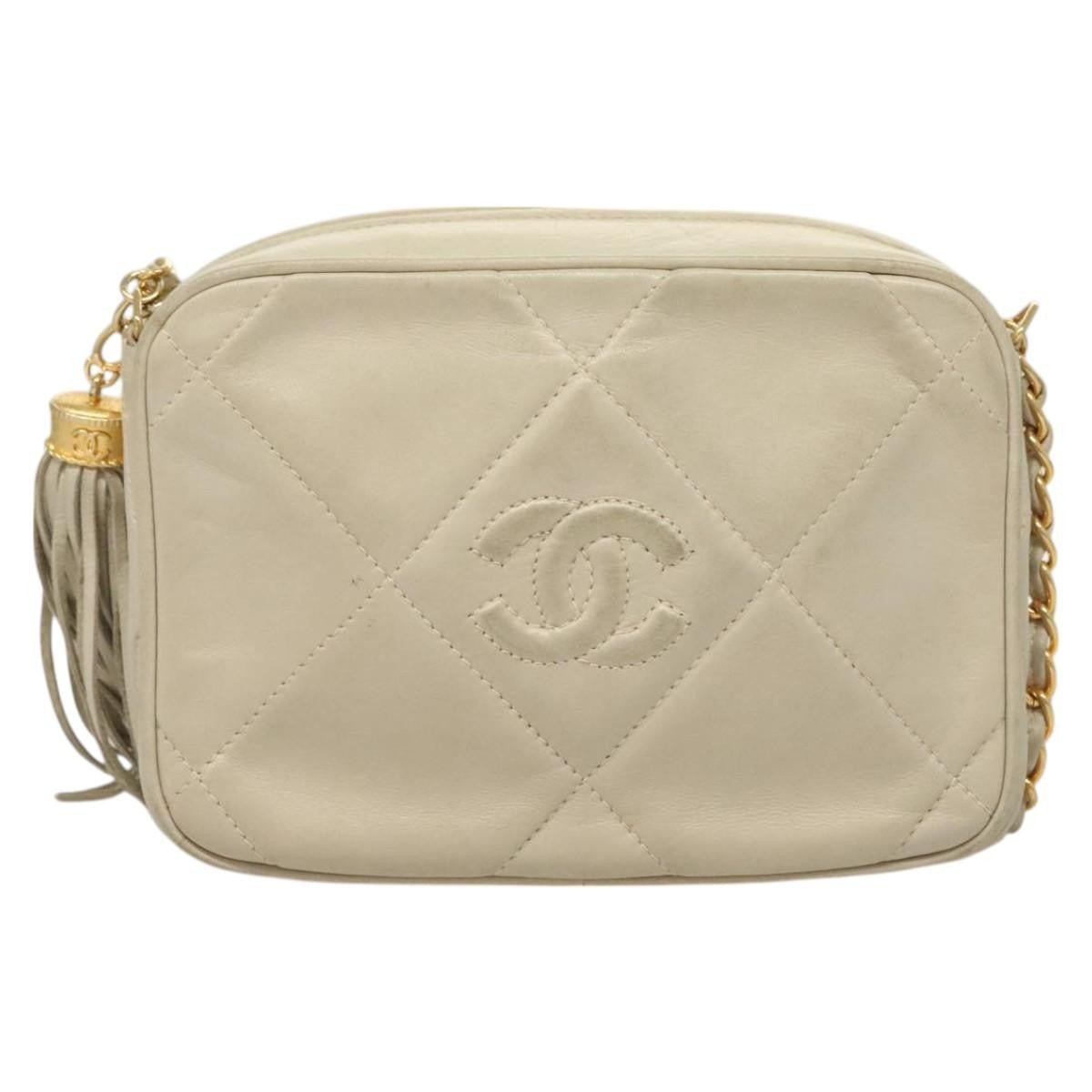Chanel Camera CC Tassel Bag Leather, BEIGE, LEATHER, Crossbody bag