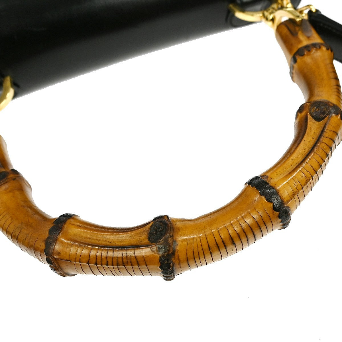 Gucci Vintage Convertible Bamboo Top Handle Bag Leather, BLACK, LEATHER, Handbag