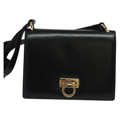 Salvatore Ferragamo Gancini Shoulder Bag Leather, BLACK, LEATHER, Shoulder bag