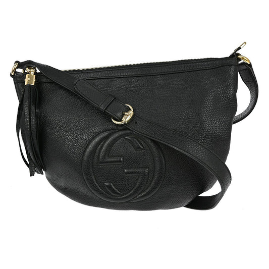 Gucci Soho Messenger Bag Leather, BLACK, LEATHER, Shoulder bag