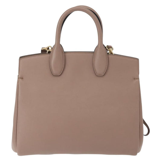 Salvatore Ferragamo Studio Satchel Leather, BEIGE, LEATHER, Handbag