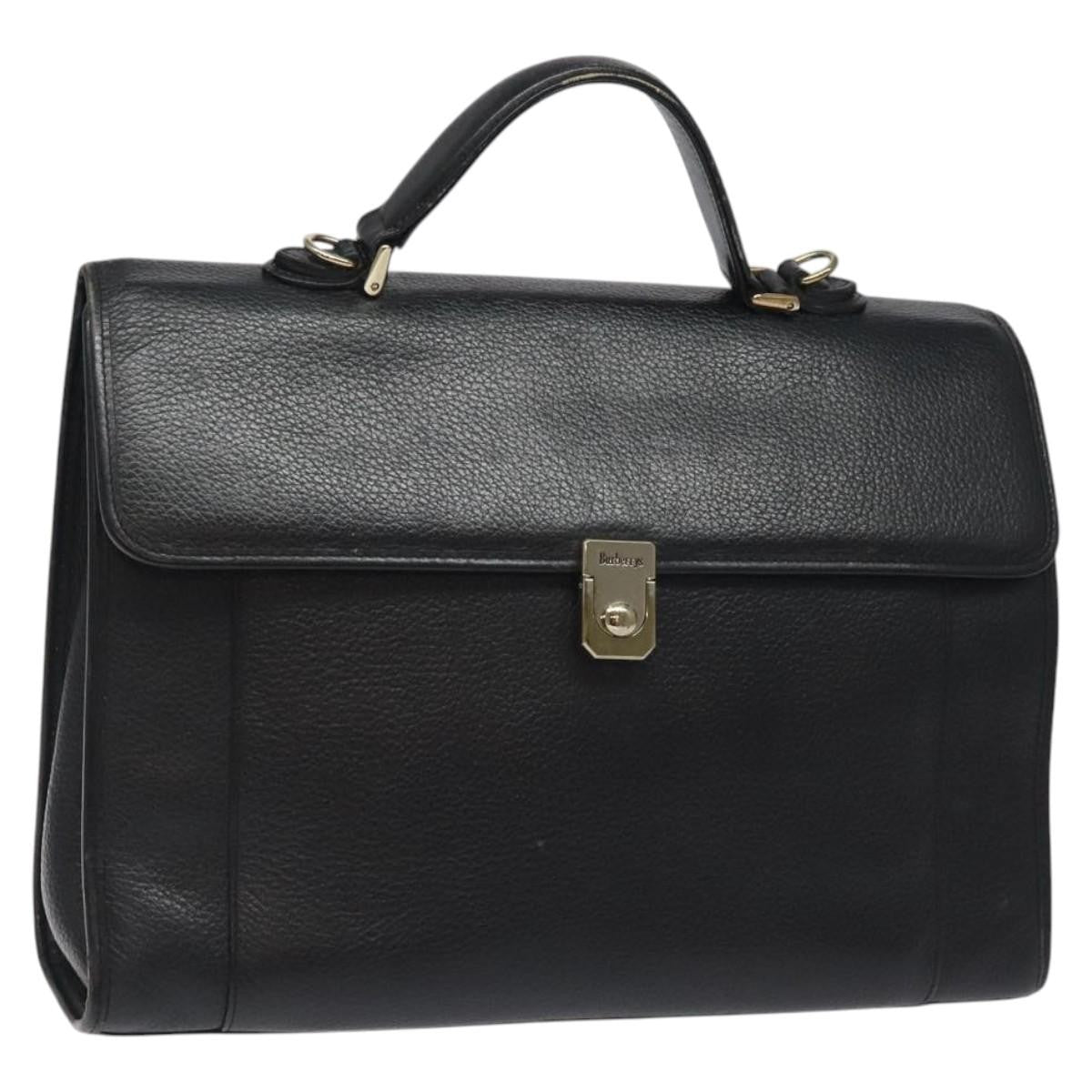 Burberry Convertible Briefcase Leather with London Check Coated Canvas, BLACK, LEATHER, Briefcase