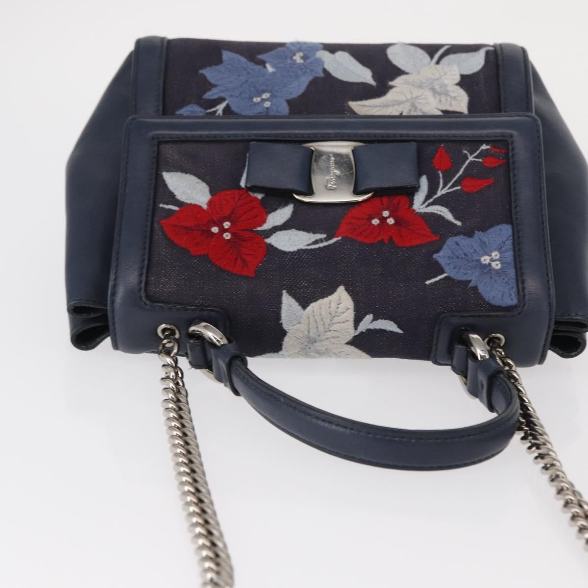 Salvatore Ferragamo Vala Handbag Leather, NAVY, DENIM_JEANS, Handbag