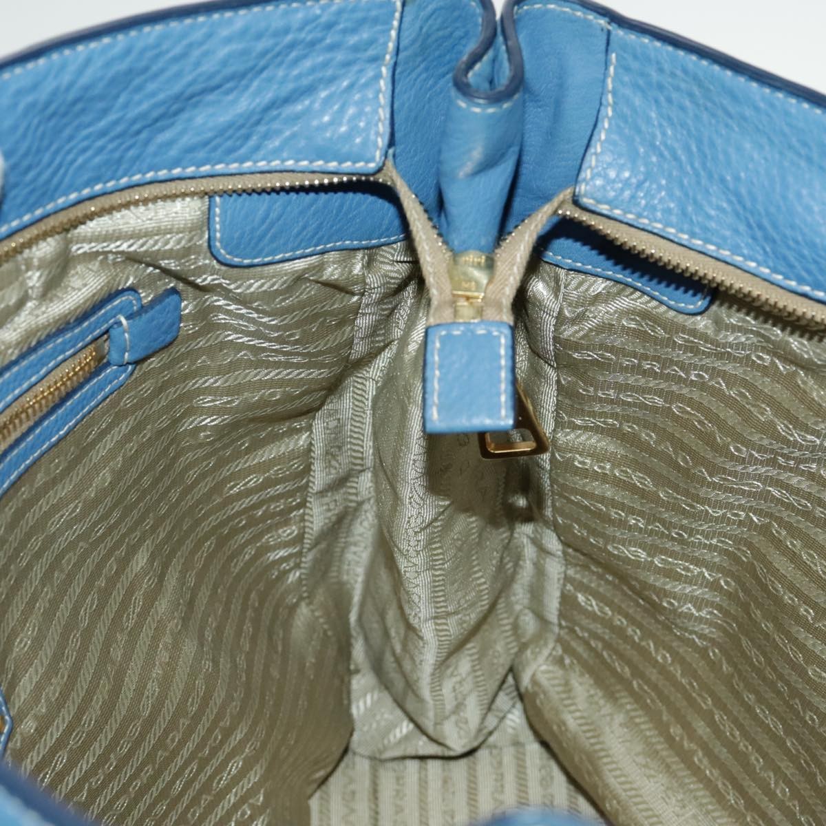 Prada Front Pocket Tote Vitello Daino, BLUE, LEATHER, Tote bag