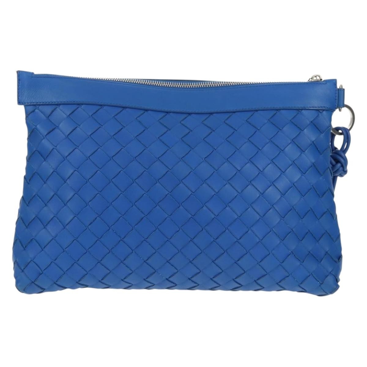 Bottega Veneta Zip Pouch Intrecciato Nappa, BLUE, LEATHER, Clutche & pouche